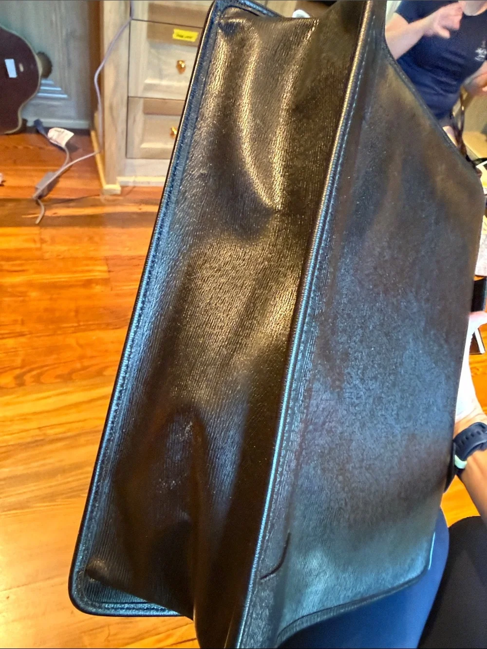 Gucci Black Leather Structured Tote with Top Handles